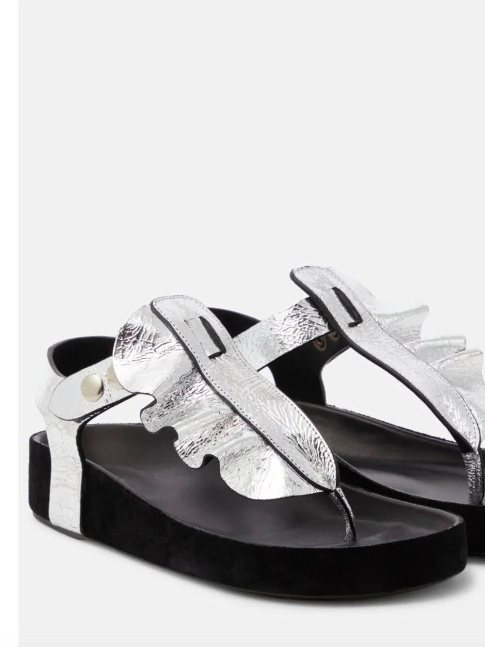 Isabel Marant Isela Metallic Silver Crinkle Leather Sandals Size 8
